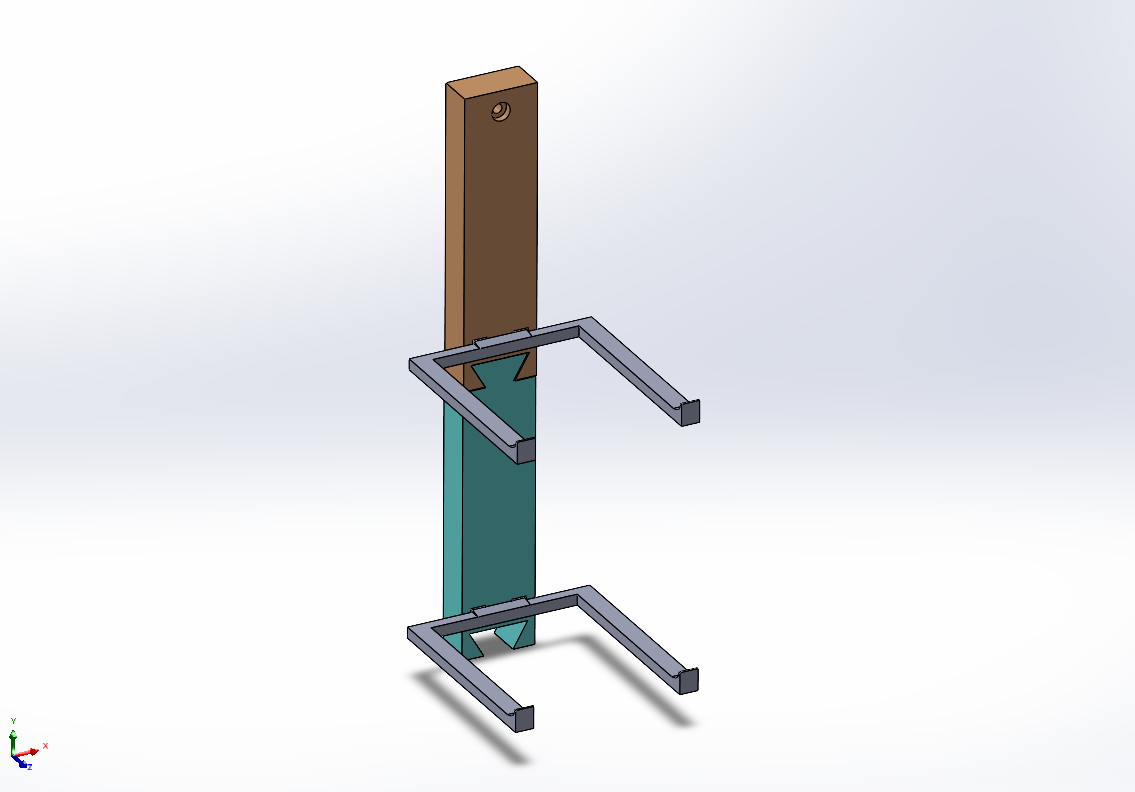 Wall display SolidWorks assembly — mount piece, bracket, and two display tiers